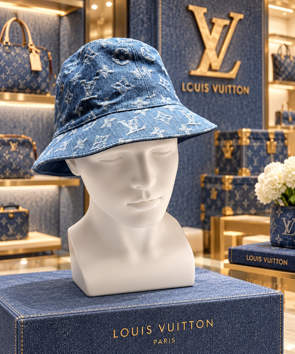 Louis Vuitton Monogram Essential Bucket Hat Denim M78772 Size 58 NWOT W/ Box